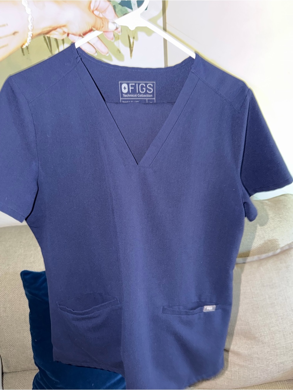 Figs Navy V-Neck Technical Scrub Top